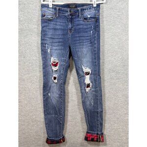 Judy Blue Womens Distressed Skinny Fit Jeans Plaid Patch Size 9/29